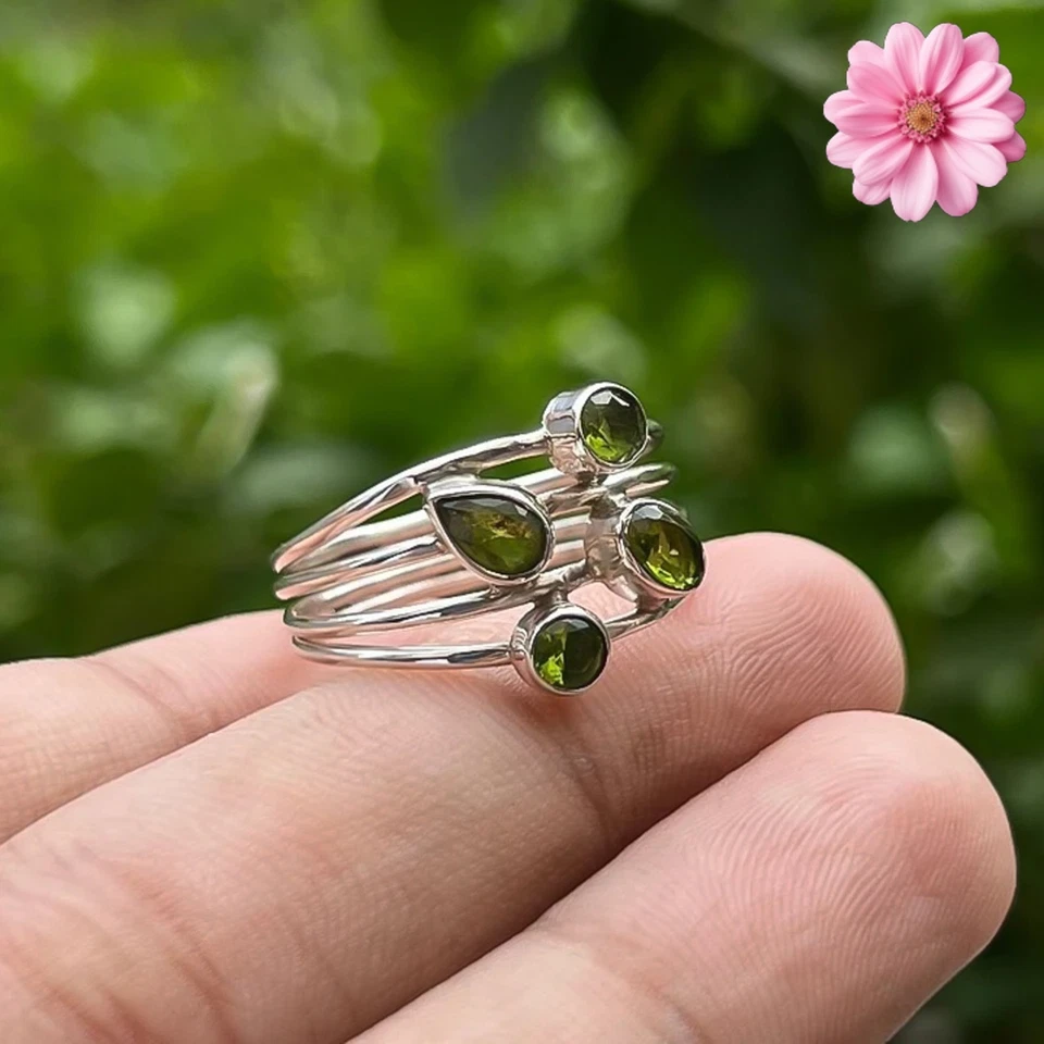 Green Peridot Gemstone 925 Sterling Silver Handmade Jewelry Ring Gift For - Image 2 of 2