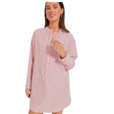 New Tuckernuck Beach Seersucker Strawberry Stripe Dress Long Sleeve Medium 29815