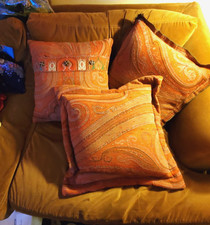 3 Custom Antique PAISLEY shawl Kashmir woven 20X 20 PILLOWS original 19thc best