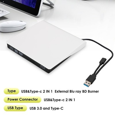 2 IN 1 USB&Type-c External  Disc Writer + Reader Burner fit for Mac Windows