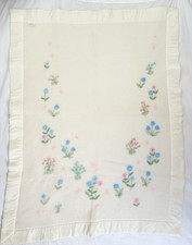 Vtg JC Penney Toddletime Satin Trim Baby Blanket Floral Nursery 36x47