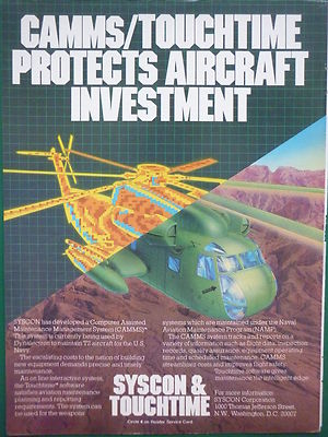 10/1986 PUB SYSCON TOUCHTIME SOFTWARE CAMS COMPUTER WARTUNGSMANAGEMENT ANZEIGE