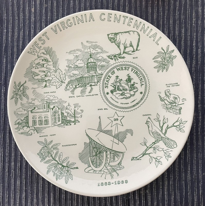 1863-1963 West Virginia Centennial 10" Collector Plate by Homer Laughlin EUC