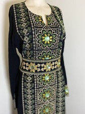Embroidered Thobe Abaya Traditional Palestinian ARABIAN Thob caftan Dress Green
