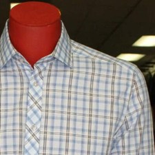 Men's Rufus White  Blue  Black Plaid Long Sleeve Button Down Shirt NWT
