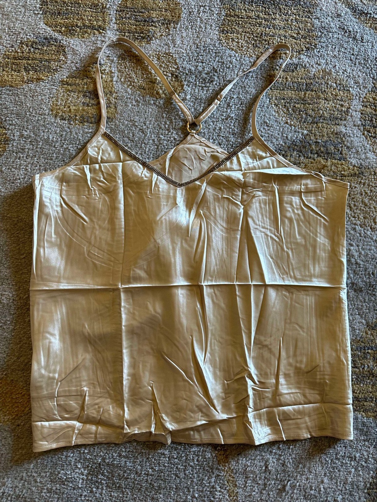 The Studio After Dark Rhinestone Shine & Satin Camisole Golden Beige - Large