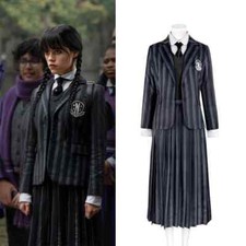 Addams Wednesday College Costume School Dress Women Full Dress Adult Blue