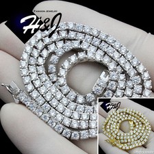18-28"MEN 925 STERLING SILVER ICY CZ 3MM GOLD PLATED/SILVER TENNIS NECKLACE N10