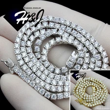 18-28"MEN 925 STERLING SILVER ICY CZ 3MM GOLD PLATED/SILVER TENNIS NECKLACE*N10