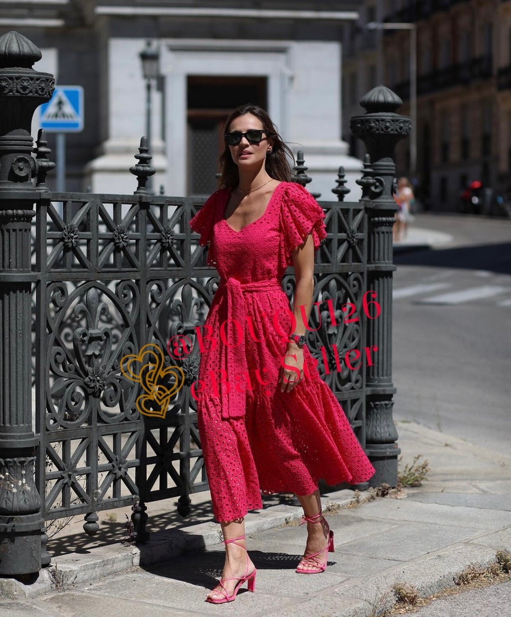fuchsia embroidered dress Soft Volume Fuchsia Embroidered Petals Cotton Dress – grizas.com main image 0