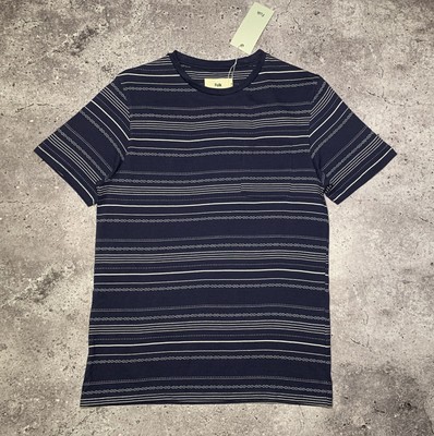 FOLK Mira Extra Jacquard Cotton Navy Mens Tee T-shirt Size S