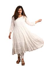 Women White Anarkali Chikankari Wedding Function Fancy Latest Designer Kurti