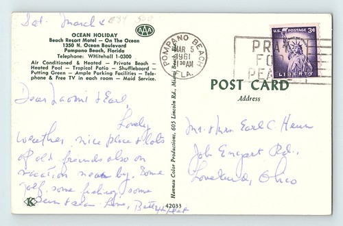 c.1961 Ocean Holiday Beach Resort Motel Pompano Beach FL Postcard Pool Rare View - Picture 3 of 3