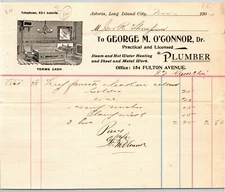 1904 Astoria LIC, NY Letterhead George M. O'Connor Plumber Steam & Hot Water