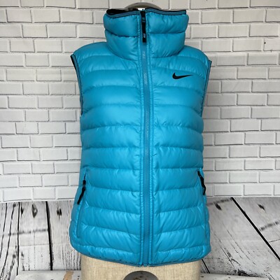 Nike Puffer Vest Womens S Blue Logo Duck Down Blend Aeroloft