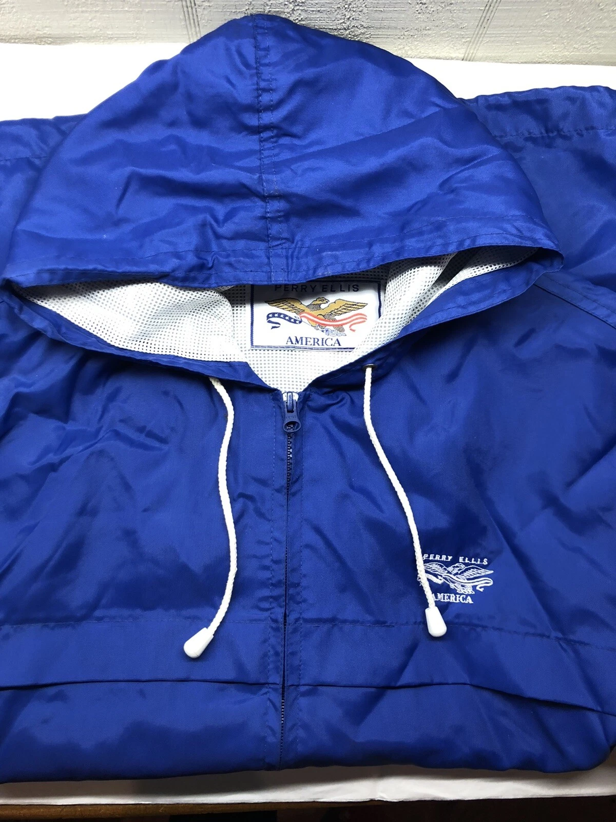 NWT Vintage PERRY ELLIS AMERICAN Full Zip Nylon Rain Jacket Blue SMALL Unisex