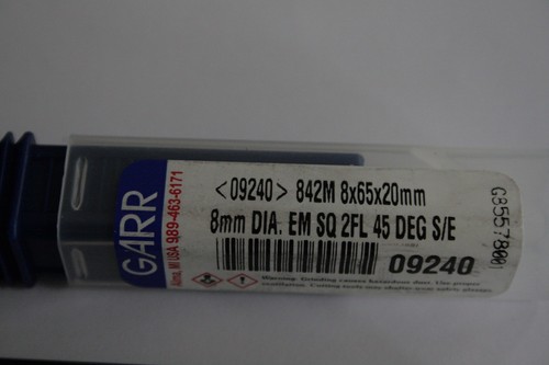 Garr Carbide Milling Cutter - 8mm 2FL SQ EM End Mill 842M - Picture 3 of 3