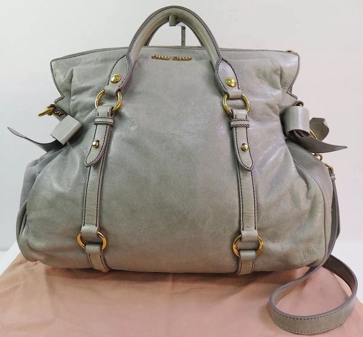 Authentic MIU MIU Gray Vitello Lux Leather 2-Way Shoulder Authentic MIU MIU Gray Vitello Lux Leather 2-Way Shoulder