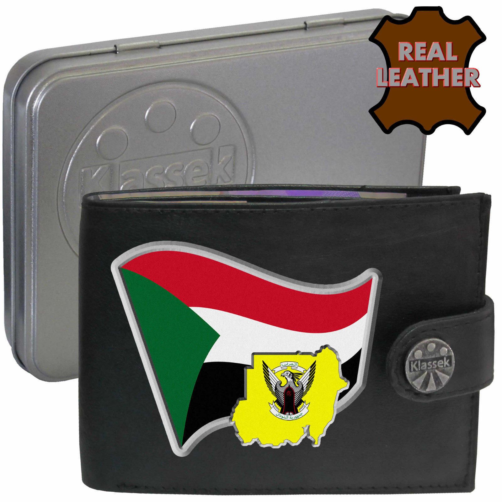 Sudan Wallet Sudanese Flag Map Soft Genuine Leather Men's Gift Tin RFID Fathers