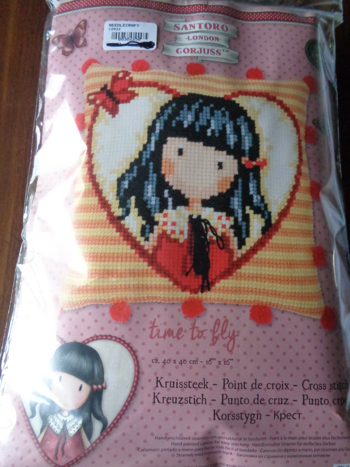 SANTORO GORJUSS CROSS STITCH NEEDLEPOINT TIME TO FLY PILLOW TOP KIT 16