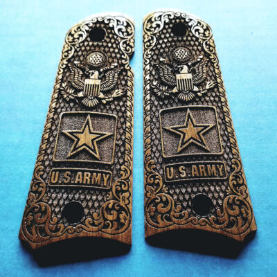 1911 Full Size 3D engraved walnut wood grips US Army Eagle Star