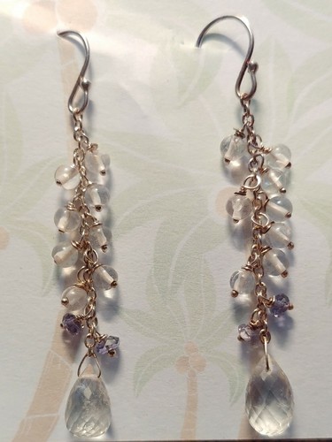 Sterling silver AQUAMARINE IOLITE green AMETHYST briolette dangle earrings hook