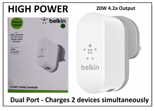 Belkin 4.2A Two-Port Mains Charger - Grey/White for iPhone iPad Tab Smartphone - 第 1/1 張圖片