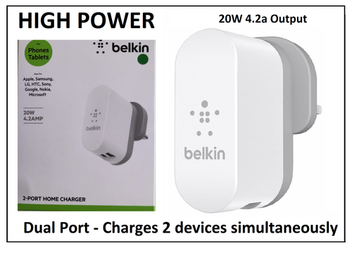 Dwuportowa ładowarka sieciowa Belkin 4.2A - szara/biała do smartfona iPhone iPad Tab - Zdjęcie 1 z 1