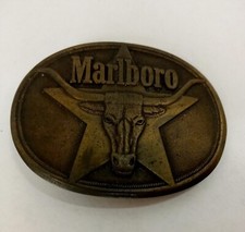 Marlboro Longhorn Star Belt Buckle Solid Brass 1987 Philip Morris 3" Vintage