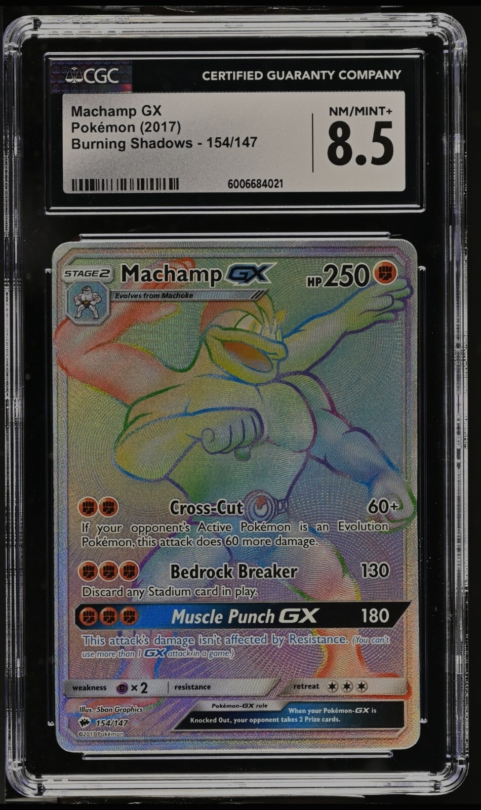 2017 Pokémon Sun & Moon Machamp GX Burning Shadows Secret Full Art #154, CGC 8.5