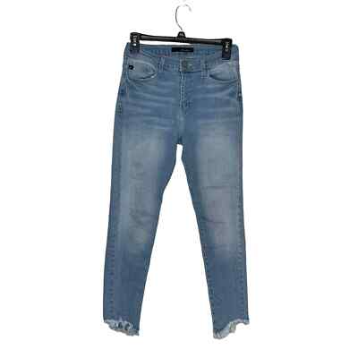 Kancan Women Jeans Skinny Raw Hem Light Wash Denim Mid-Rise Stretch Blue Size 25