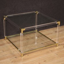 Table basse de salon verre et métal meuble de design moderne vintage annes 80