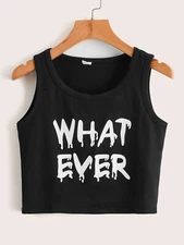Black and White Whatever Graffiti Style Letter Crop Tank Top Size Large (8/10)