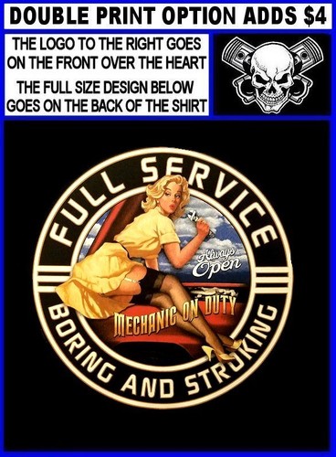Full Service Car Or Motorcycle Mechanic On Duty Pretty Pinup Girl T-shirt WS108 - Picture 3 of 24