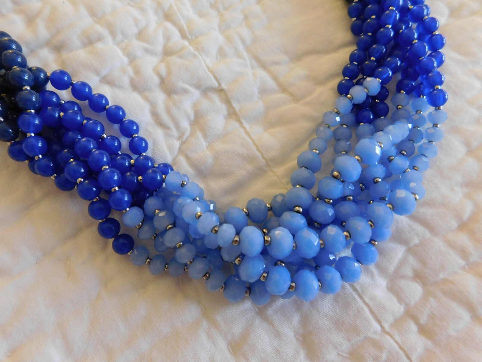 Talbots Blue Beaded Multi Strand Statement Silver… - image 3