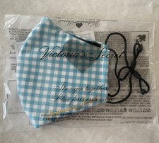 Victoria Secret REUSABLE Washable Adjustable Face Mask Blue White Plaid New