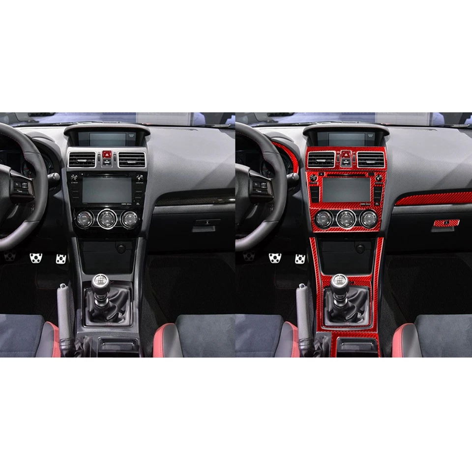 Kits completos de actualización de molduras interiores de fibra de carbono roja de 36 piezas para Subaru WRX STI 15-21 Foto 3 de 4