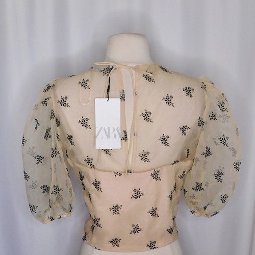 ¡¡NUEVO CON ETIQUETAS!! Blusa Top de Organza Floral ZARA Manga Abullonada Blogger Favorita Romántica Med - Imagen 10 de 21