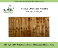 3FT x 6FT Brown Treated Closeboard Garden Fence Panel. Various Sizes Available!