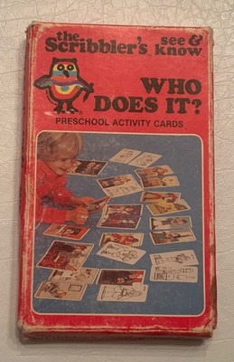 VTG 1982 The Scribbler's See & Know preschool activity cards Who Does It?