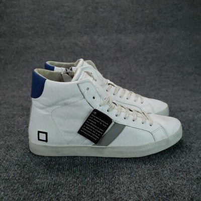 D.A.T.E. Shoes Mens Size 11 White Leather Sneaker Casual High Top Side Zip