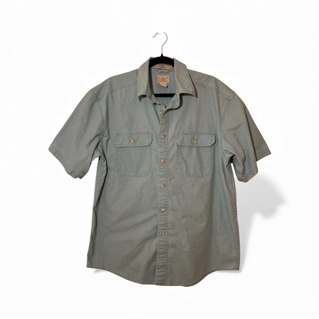 L.L. Bean Men's Cadet Blue Traditional Fit Sunwashed Canvas Button Shirt Size M