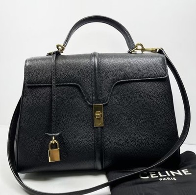 Celine Black Pebbled GHW 16 Top Handle | eBay