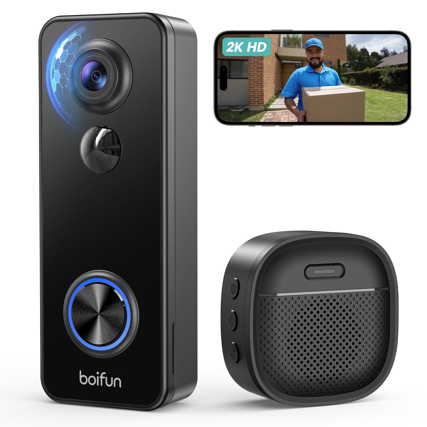 BOIFUN 2K Videocitofono Wifi da Esterno Campanello Senza Fili da Esterno, Angolo