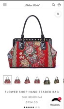 NWT Mellow World Satchel Red Black Floral Beaded Bag