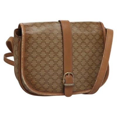 CELINE Macadam Canvas Shoulder Bag Beige Auth 105935