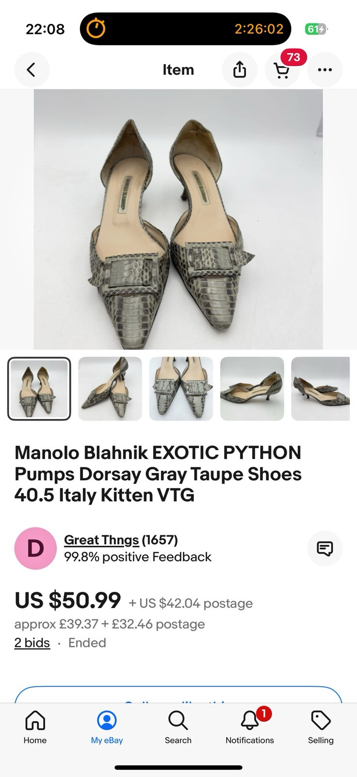 Manolo blahnik Exotic Python Leather kitten High … - image 15