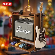 Personalized Electric Guitar Ornament Christmas Guitarist Flat Acrylic 3.5 in