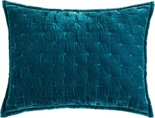 HiEnd Accents Stella Faux Silk Velvet Pillow Sham, King, 21x34 inch, Teal,