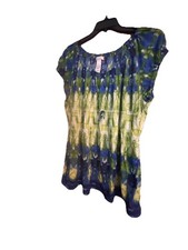 Camisa Top Blusa Blusa Tie Dye Campesina Manga Corta Elástica Manga Corta XXL